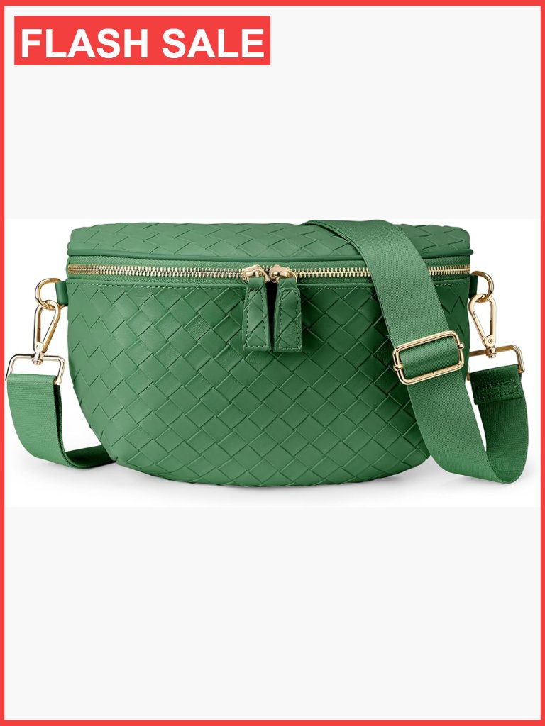 Faux Woven Crossbody Bag Women Travel Vegan Leather Fanny Pack Trendy Bum Bag
